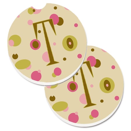 Carolines Treasures Letter T Initial Monogram Tan Dots Set of 2 Cup Holder Car Coaster CJ1004-TCARC